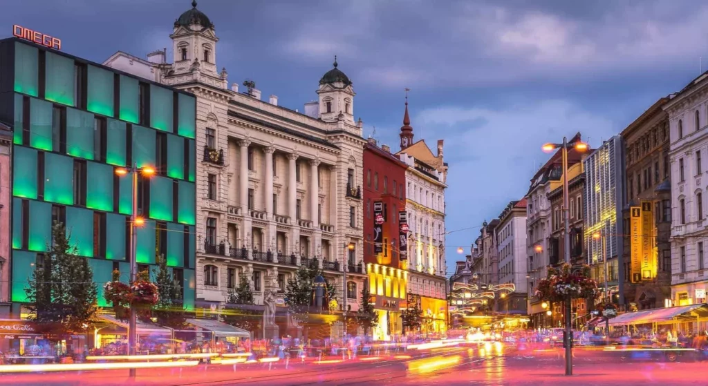 Brno city centre at night - Namesti Svobody