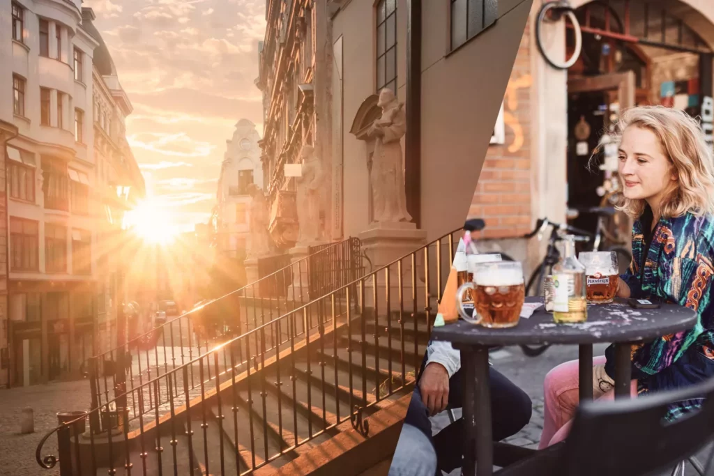 Brno city centre sunset - beer garden