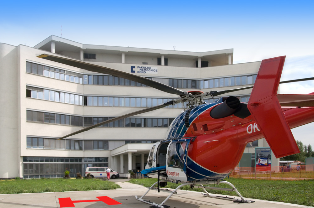 univesity hospital fakultni nemocnice Brno - buidling and helicopter